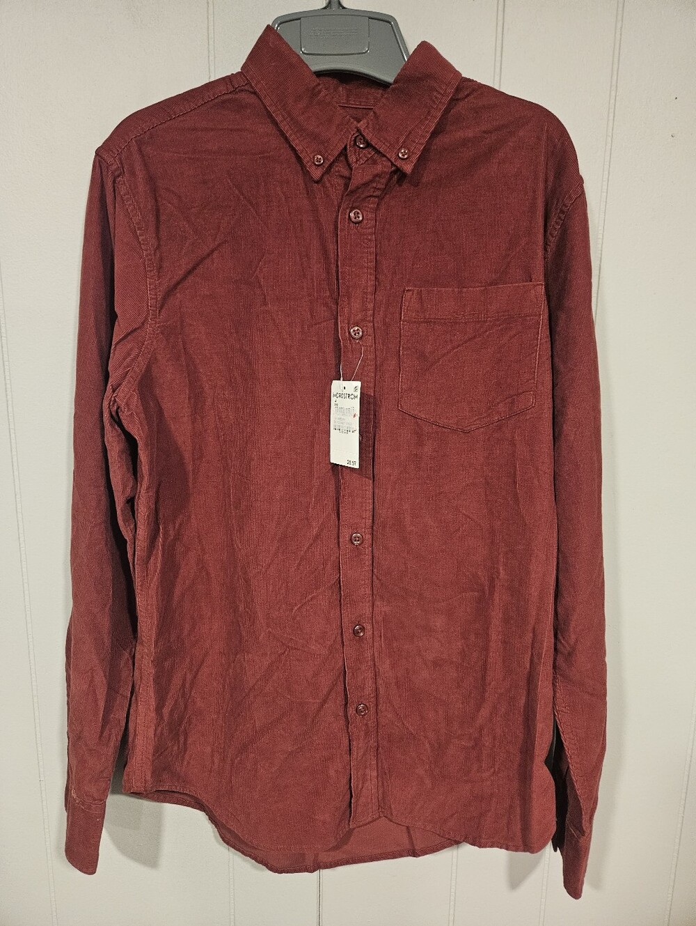 14th Union Trim Fit Medium Corduroy Long Sleeve Button-Down Shirt Brick Red NWT
